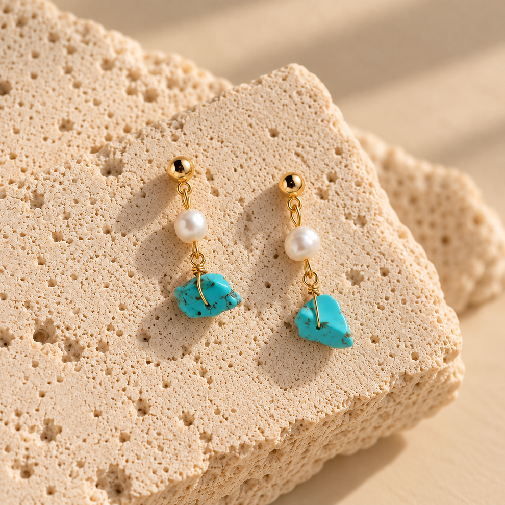 Turquoise & Pearl Drop Earrings for Women | NORAYA – 我的商店
